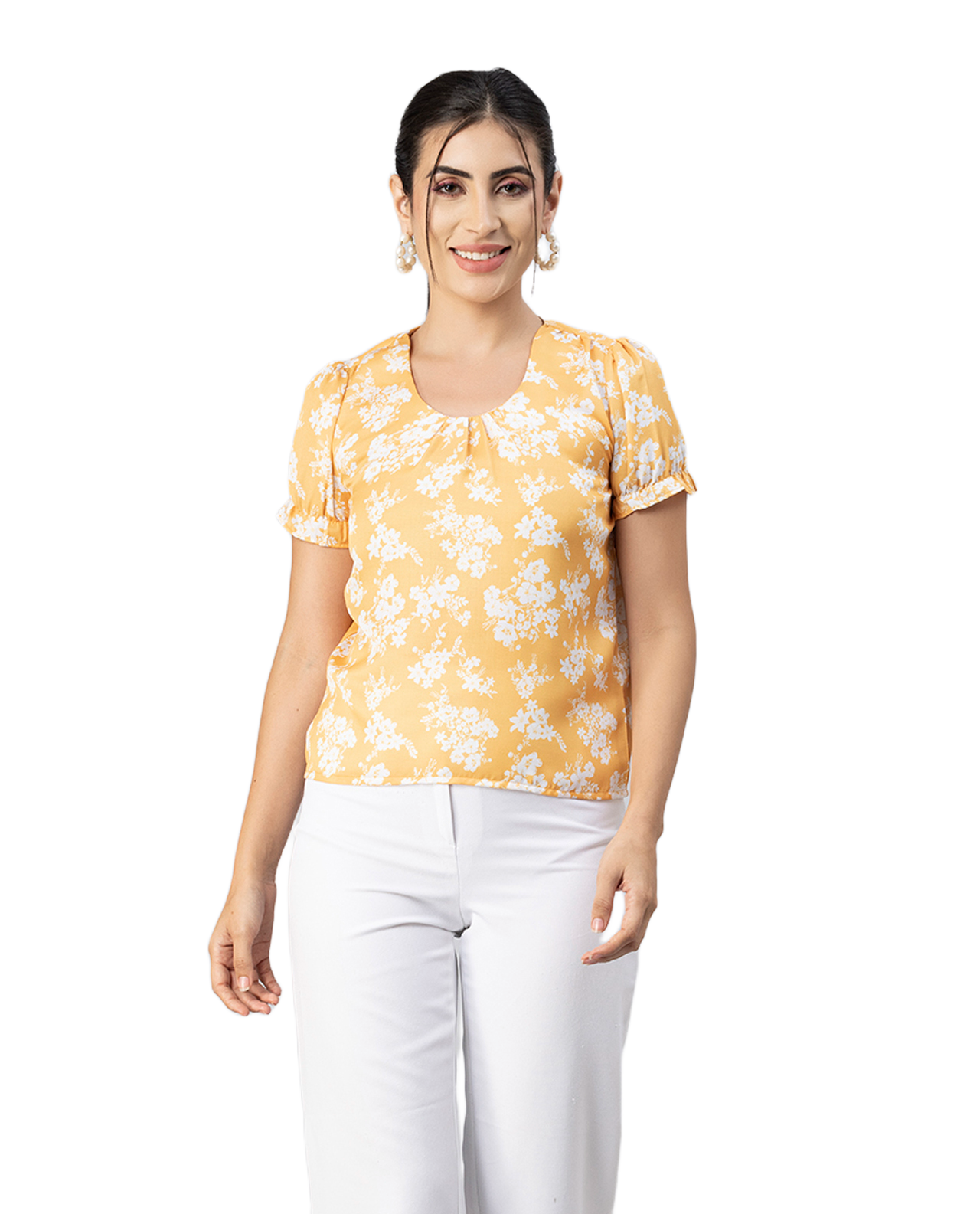 Round Neck Puffed Sleeves