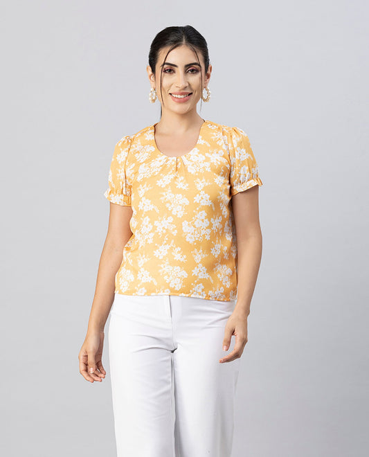 Round Neck Puffed Sleeves
