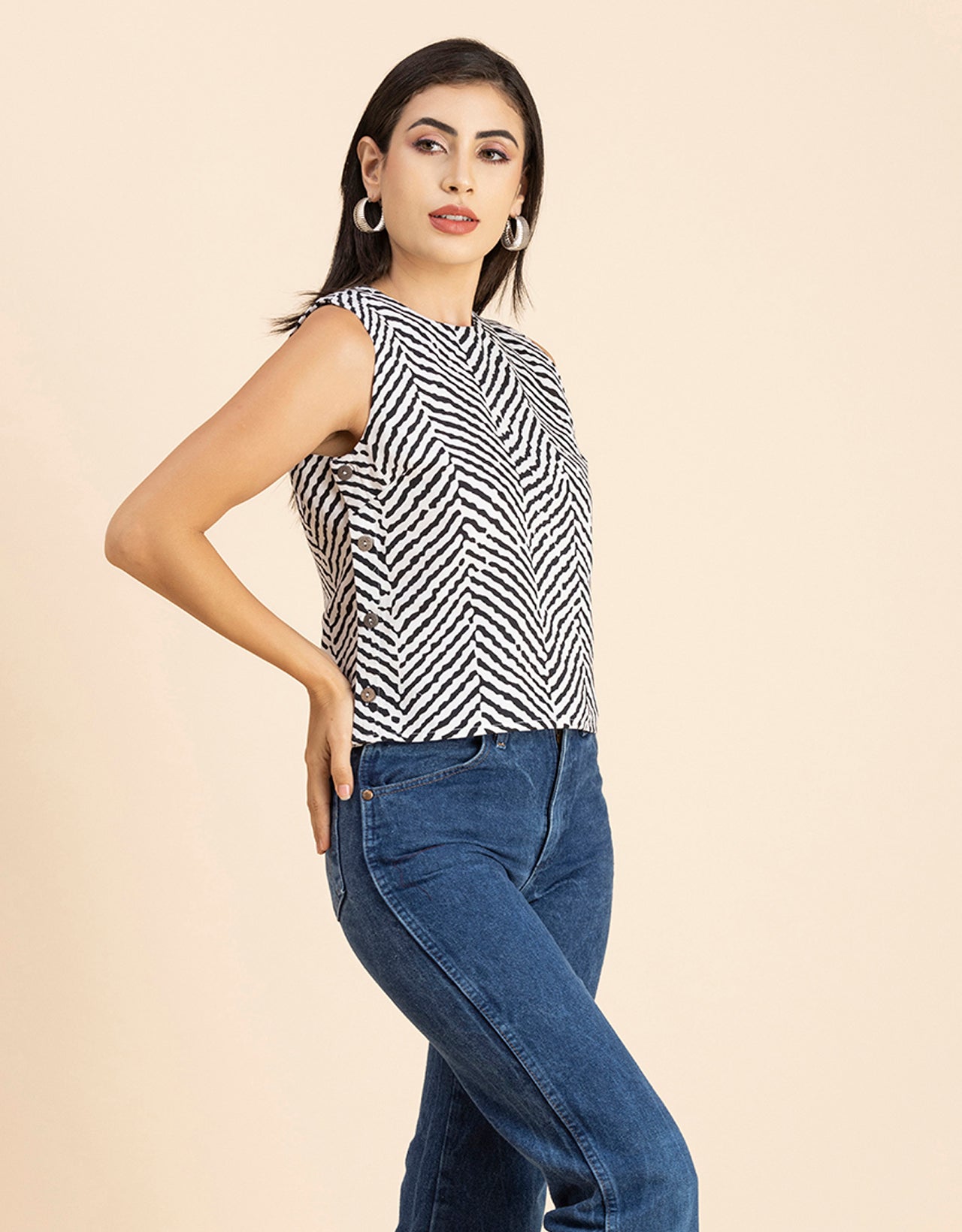 Side-Buttoned Sleeveless Top