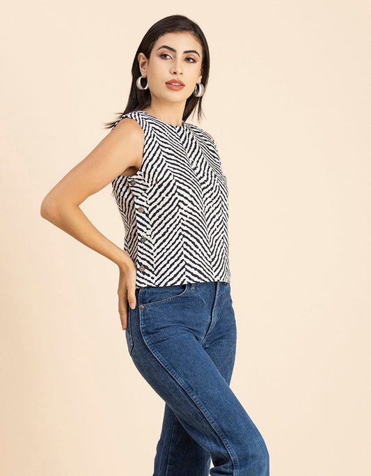 Side-Buttoned Sleeveless Top