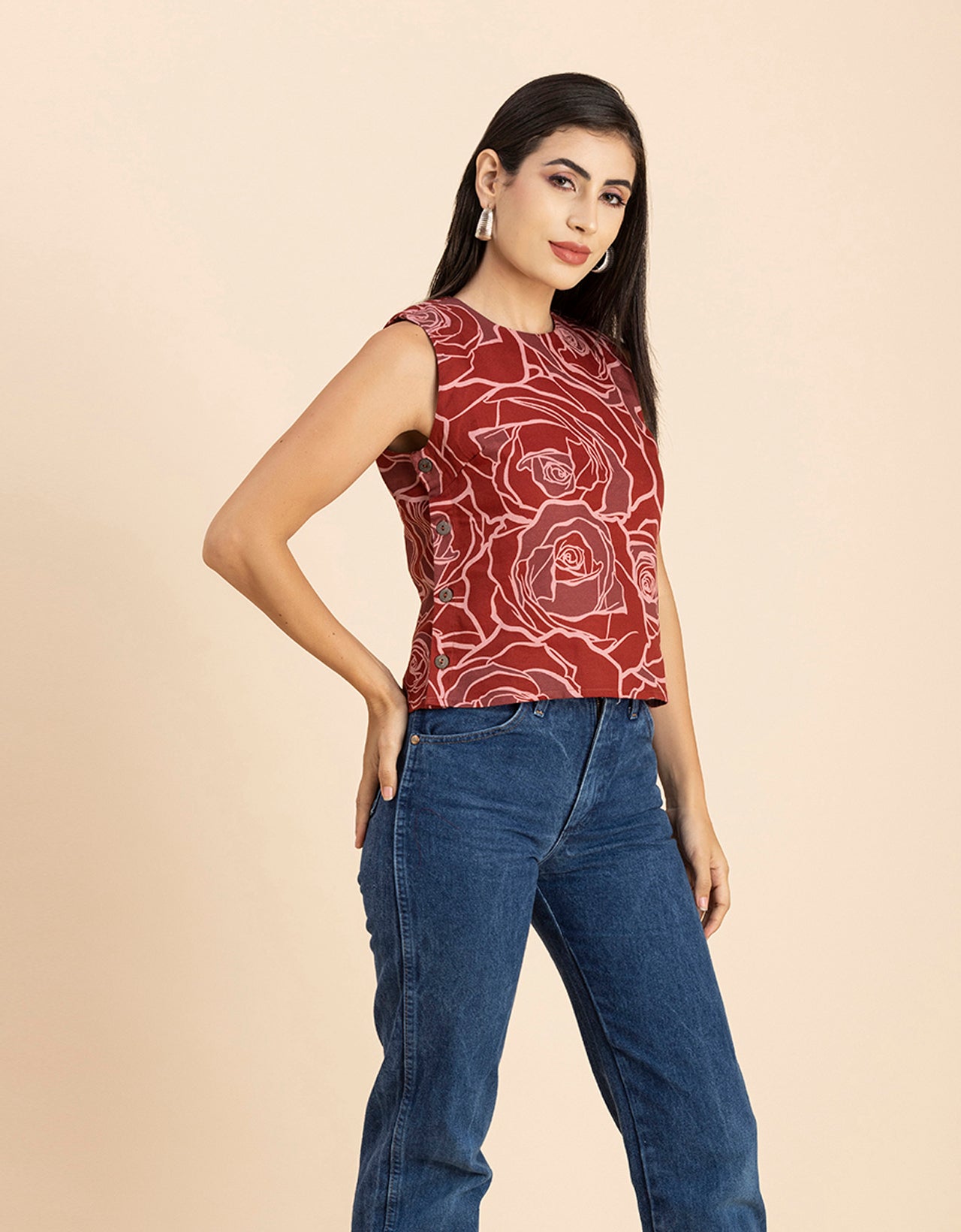 Side-Buttoned Sleeveless Top