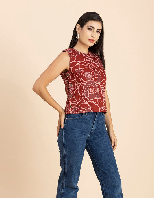 Side-Buttoned Sleeveless Top
