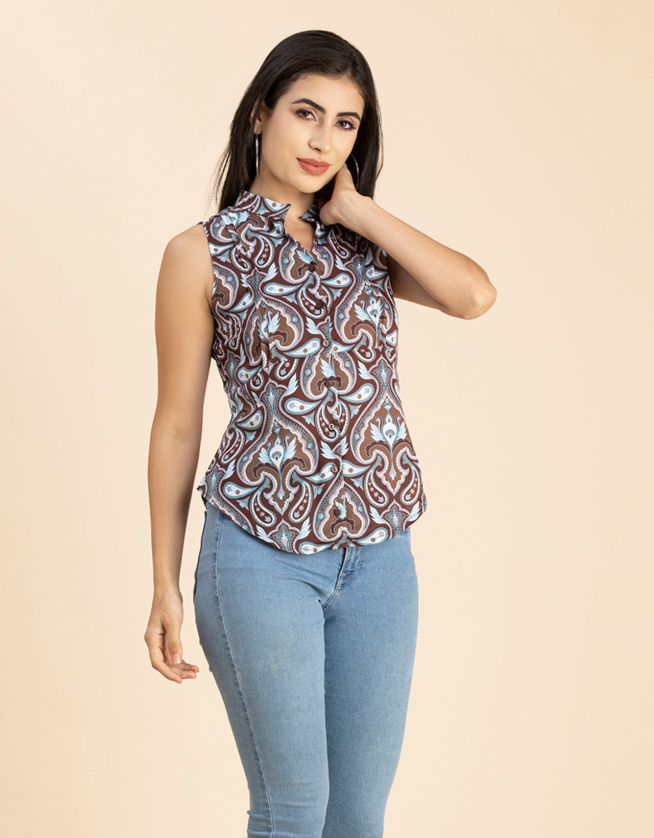 Mandarin Collar Sleeveless
