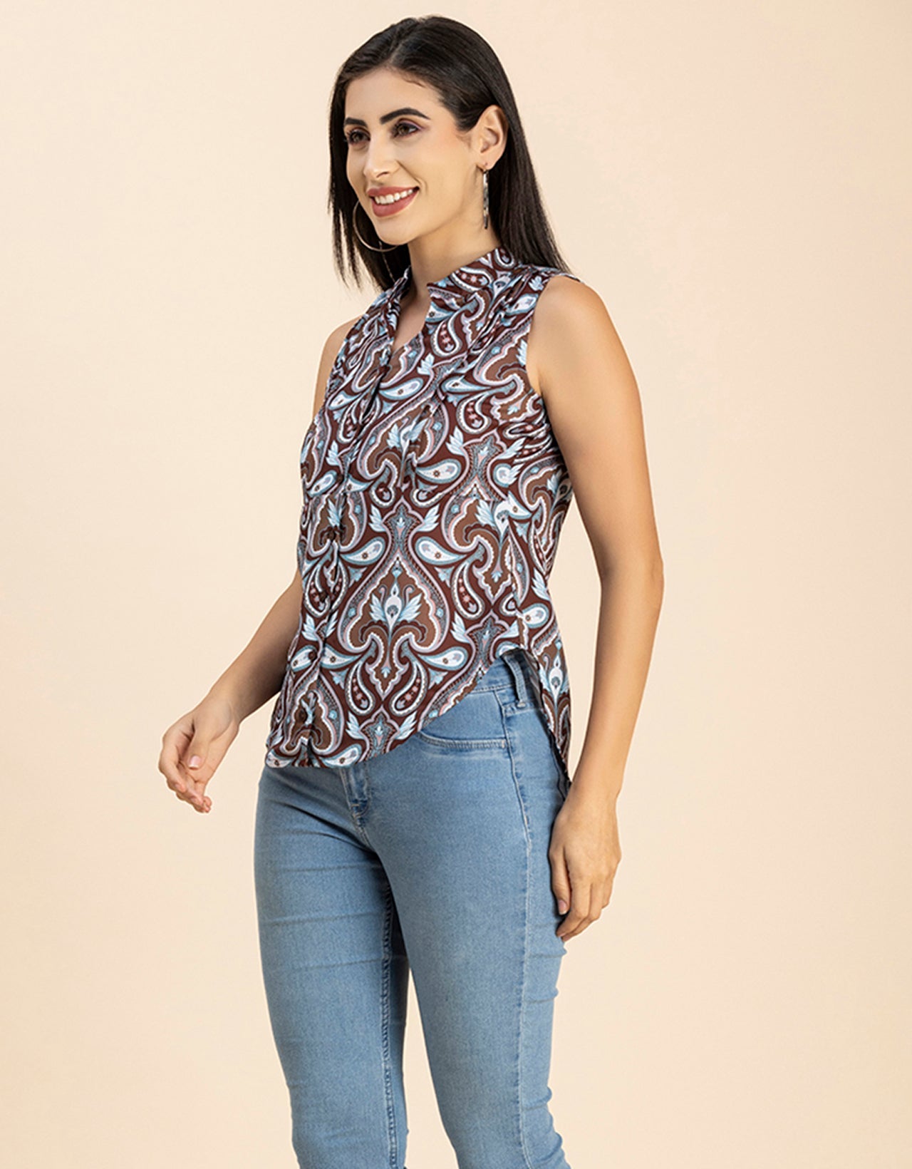 Mandarin Collar Sleeveless