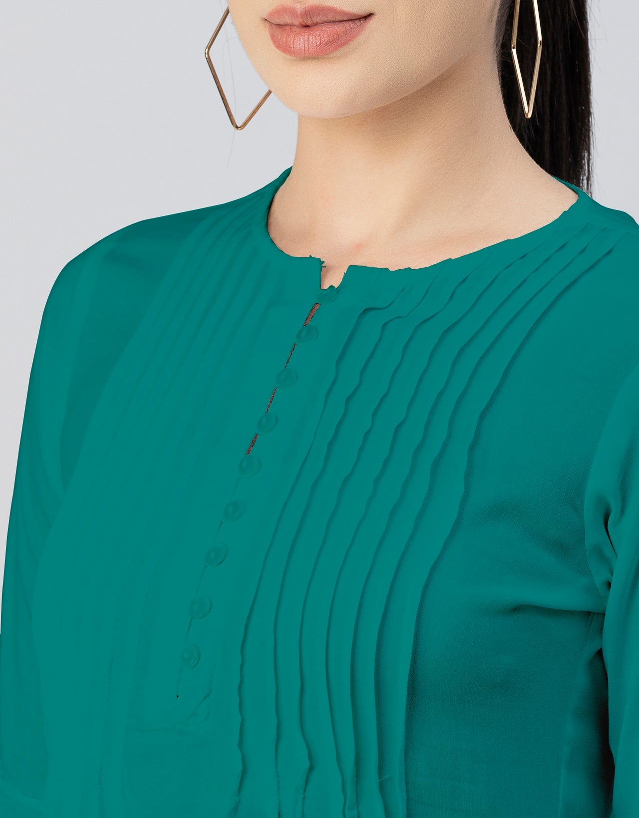 Solid Bell Sleeves Pleated