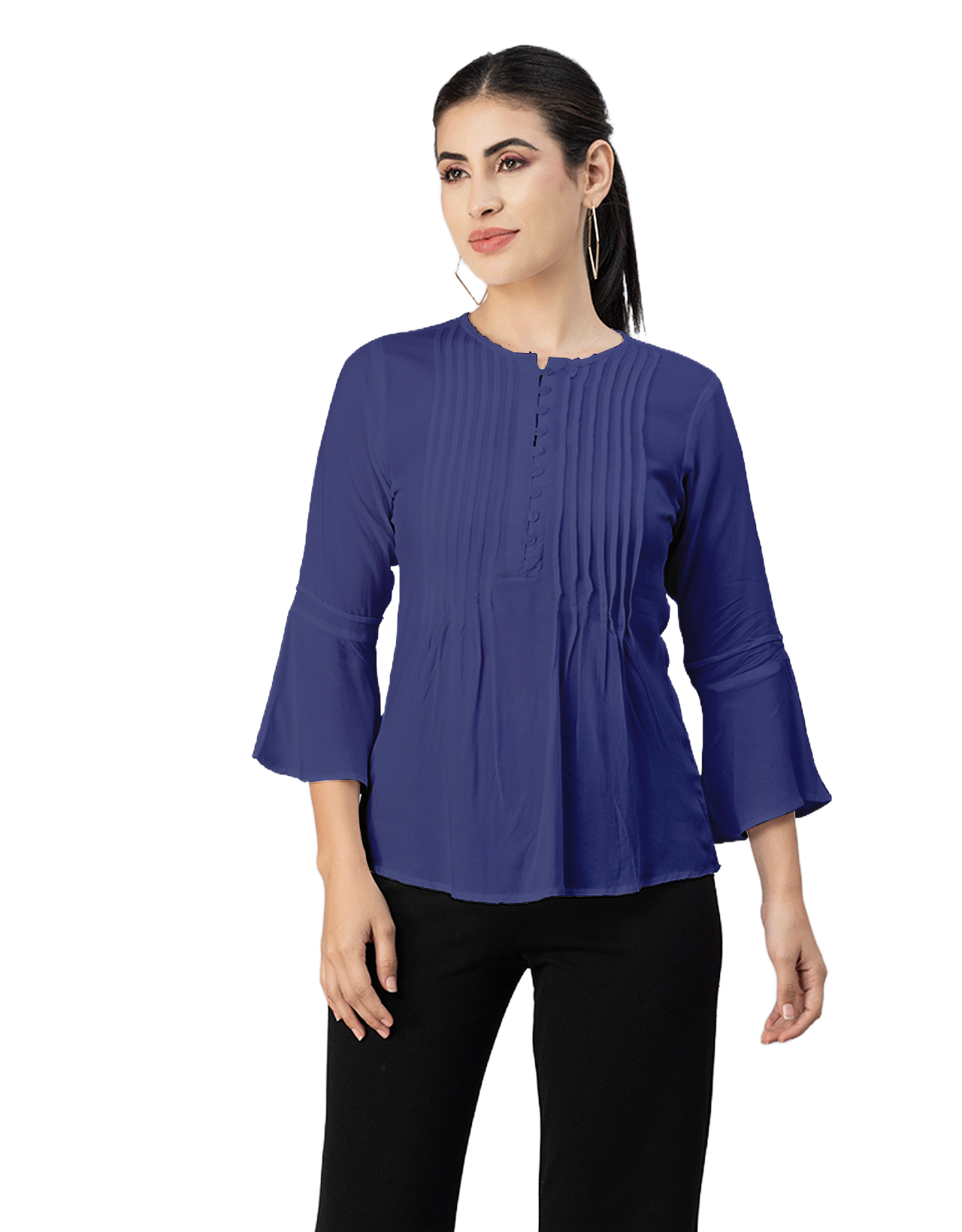 Solid Bell Sleeves Pleated