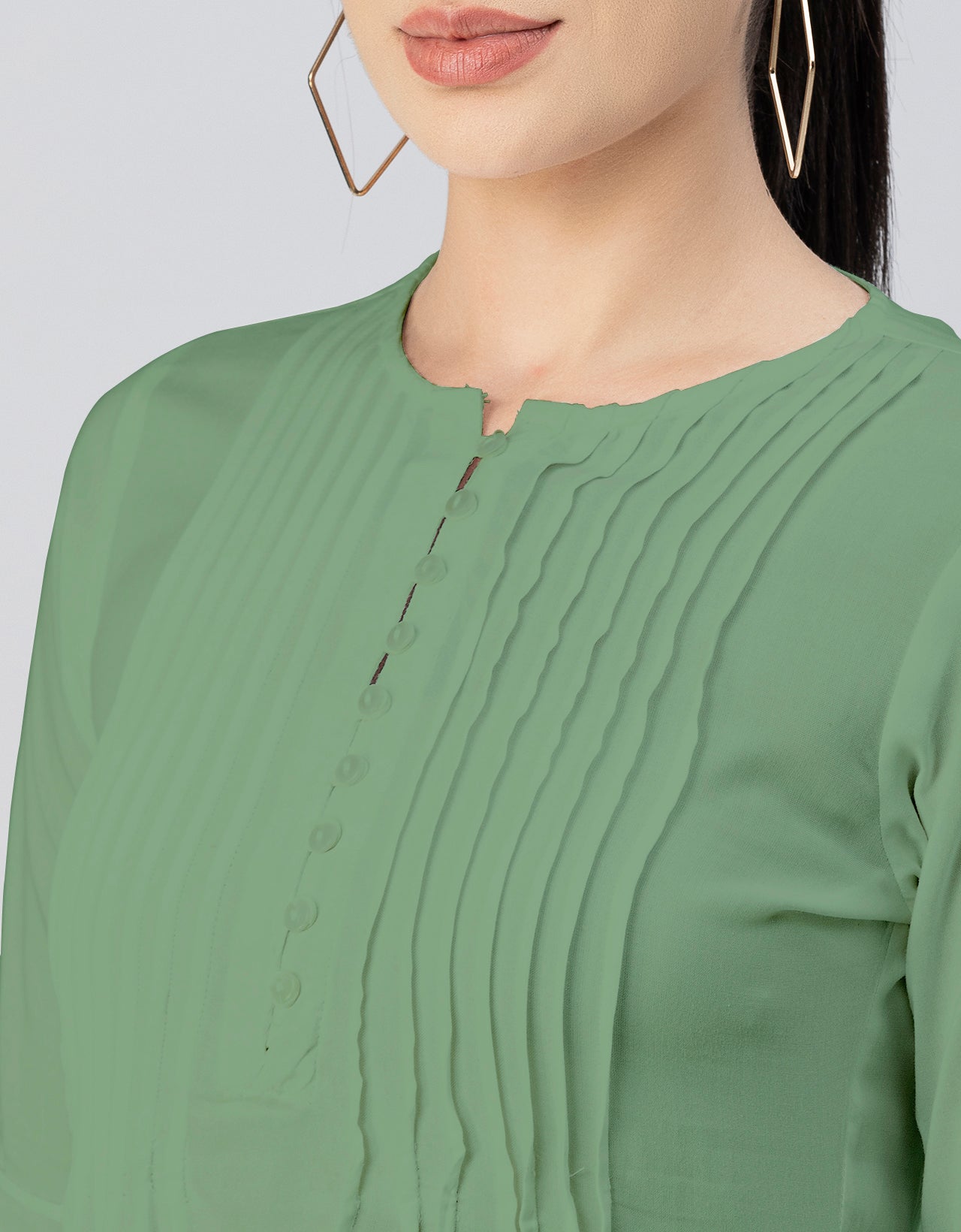 Solid Bell Sleeves Pleated