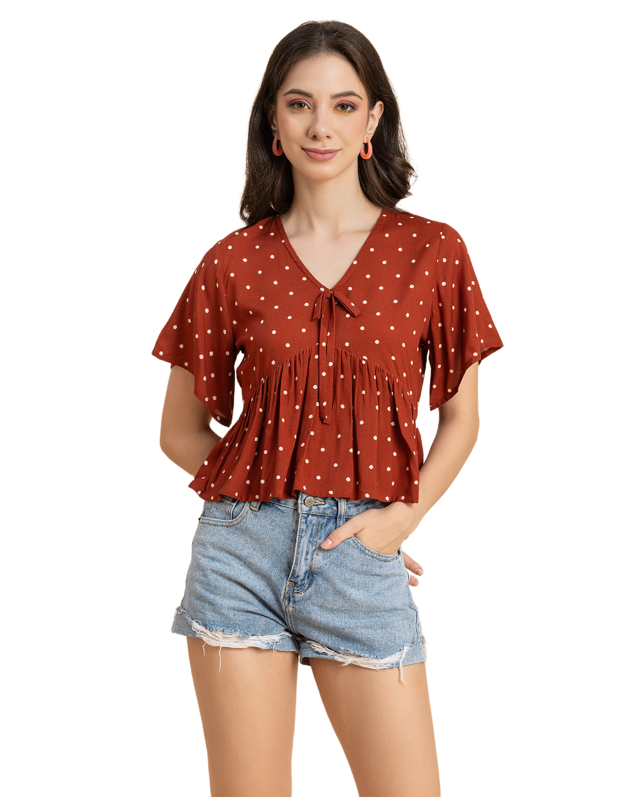 Printed V-Neck Peplum Top