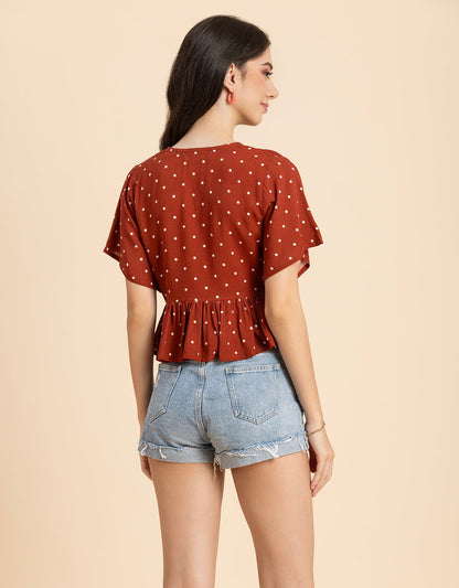Printed V-Neck Peplum Top