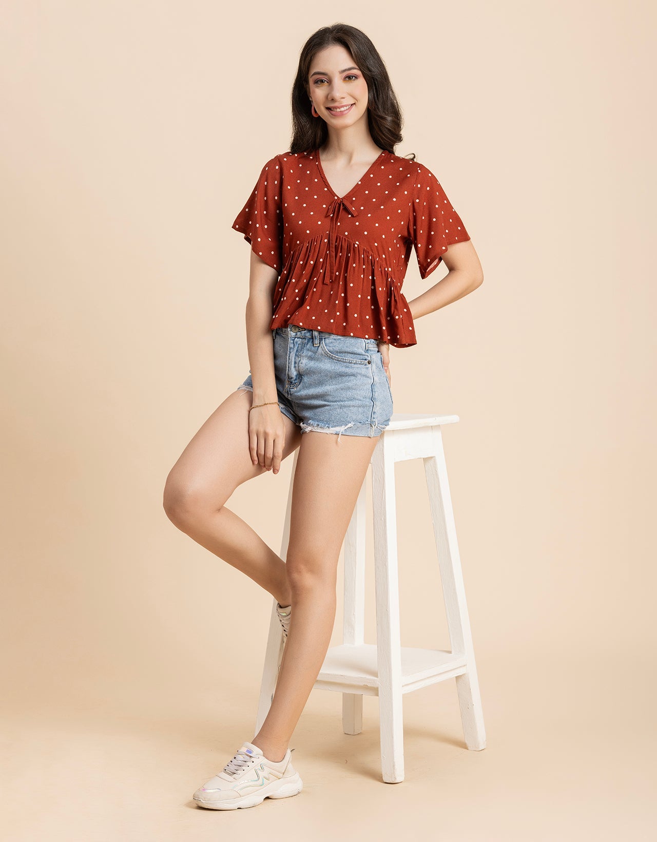 Printed V-Neck Peplum Top