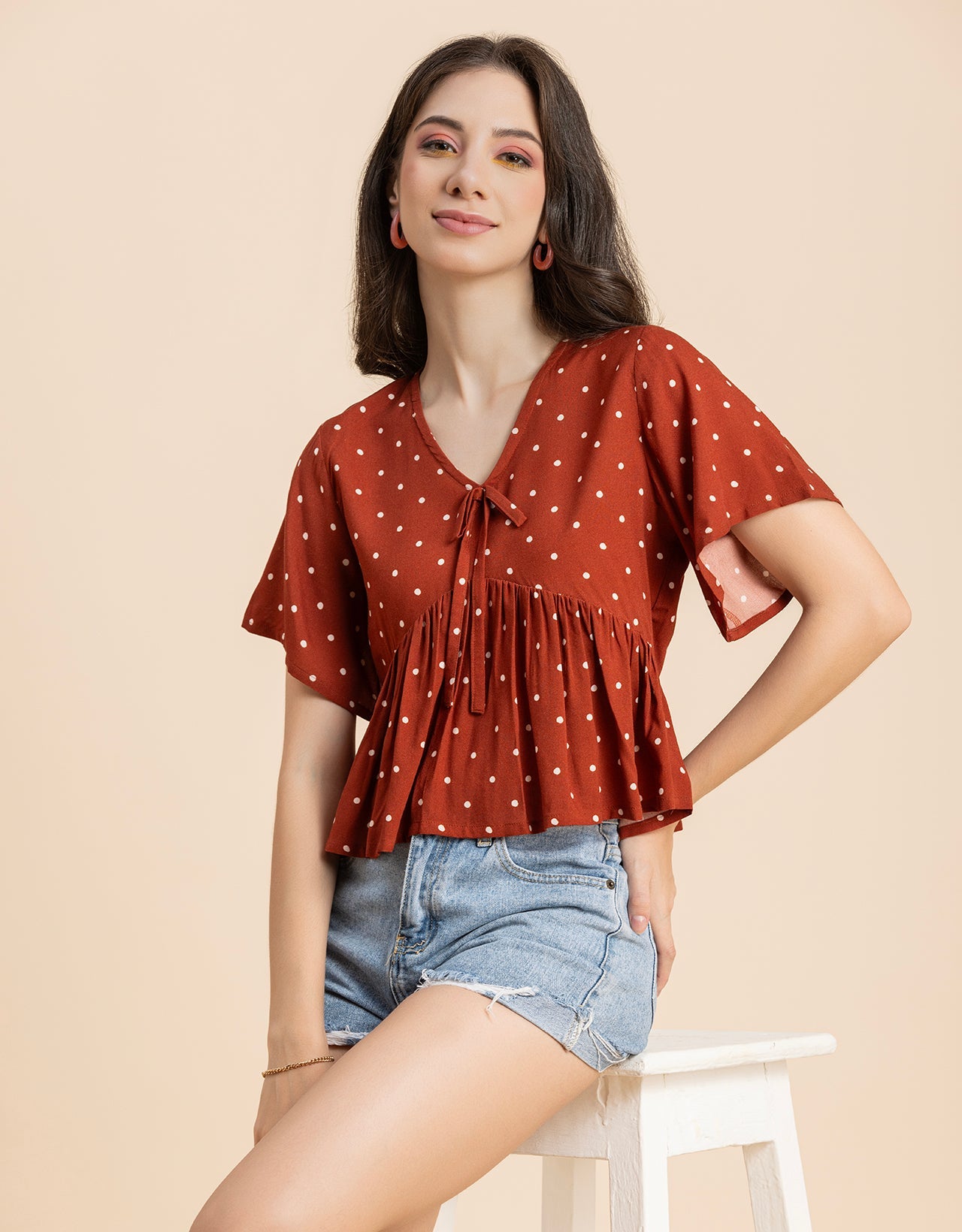 Printed V-Neck Peplum Top