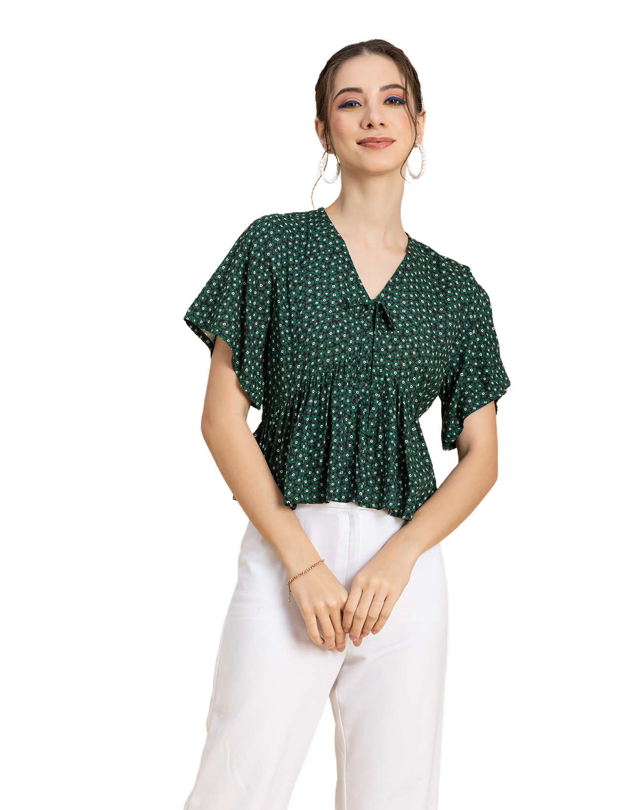 Printed V-Neck Peplum Top