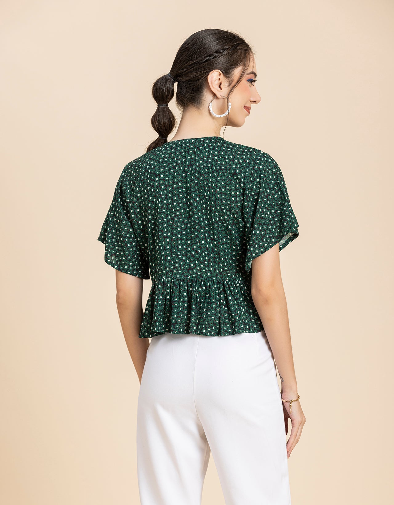 Printed V-Neck Peplum Top