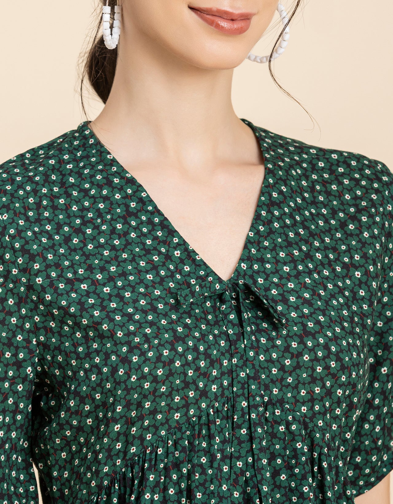 Printed V-Neck Peplum Top