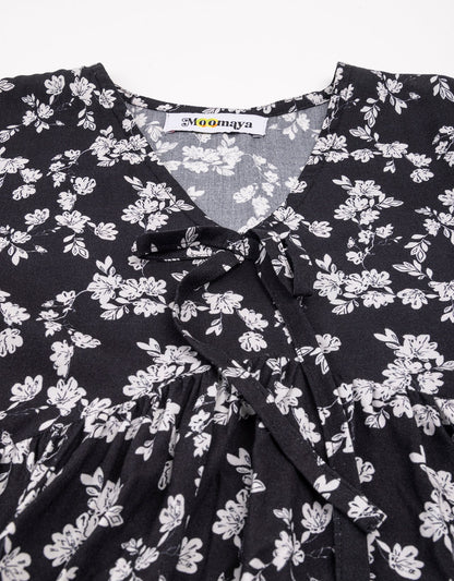 Printed V-Neck Peplum Top