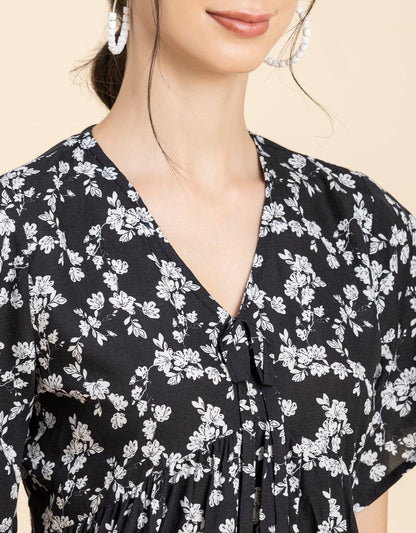 Printed V-Neck Peplum Top