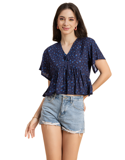 Printed V-Neck Peplum Top