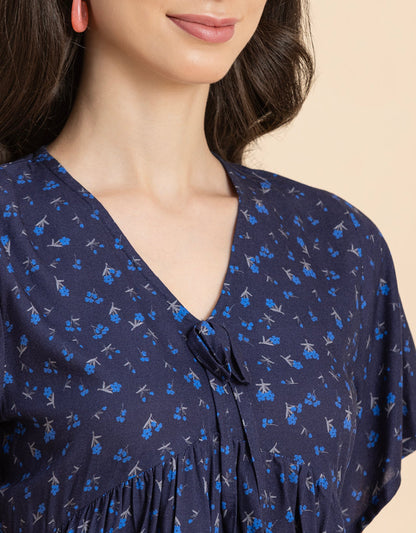 Printed V-Neck Peplum Top