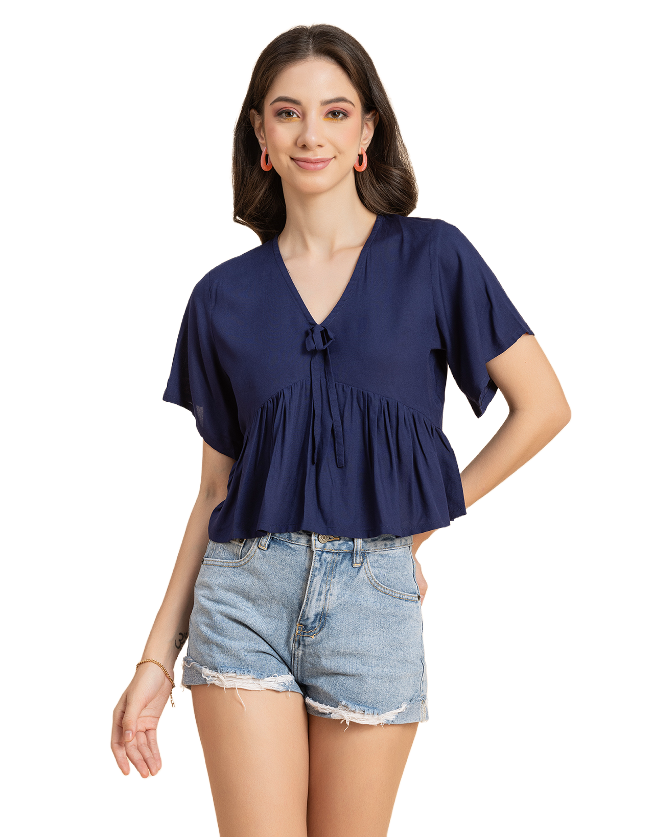 Printed V-Neck Peplum Top