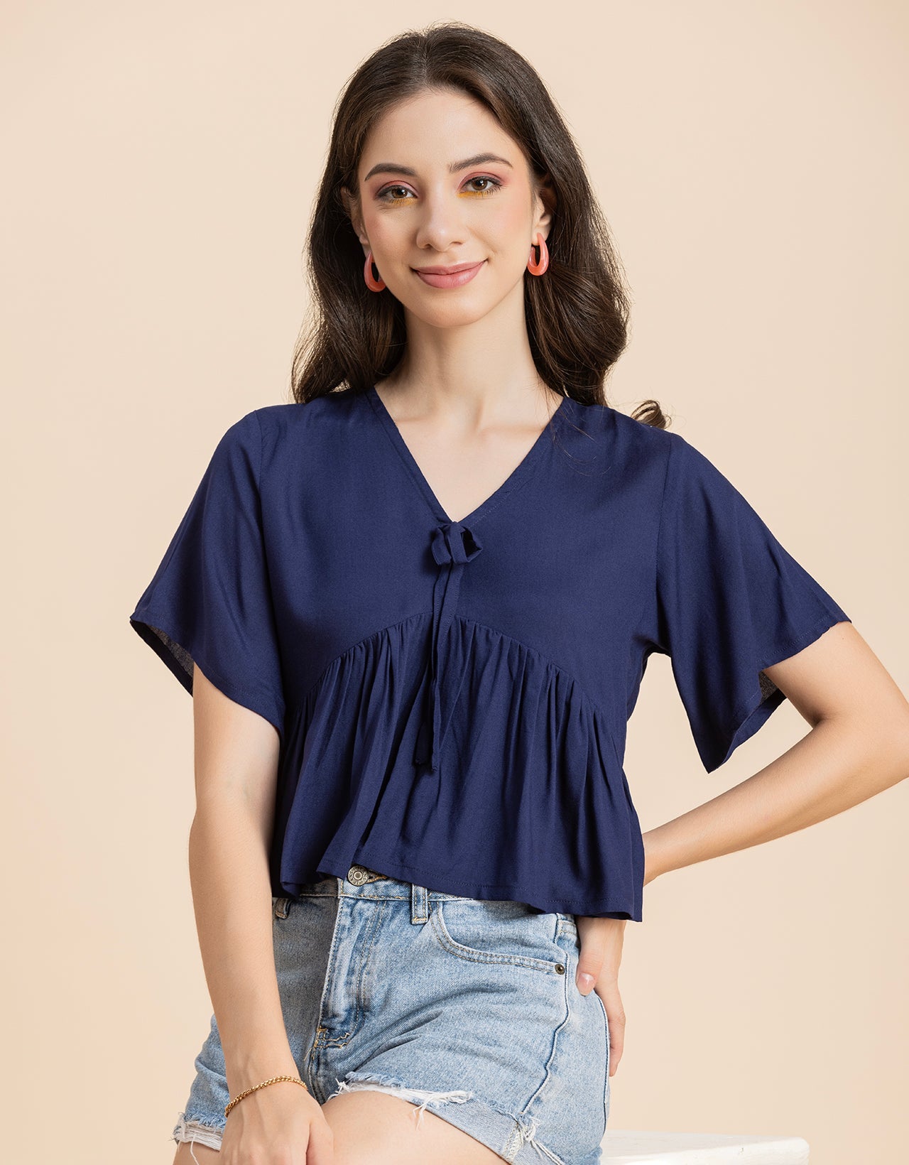 Printed V-Neck Peplum Top