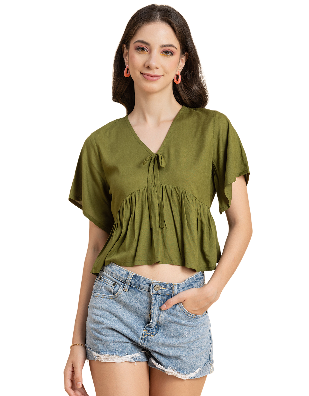 Printed V-Neck Peplum Top