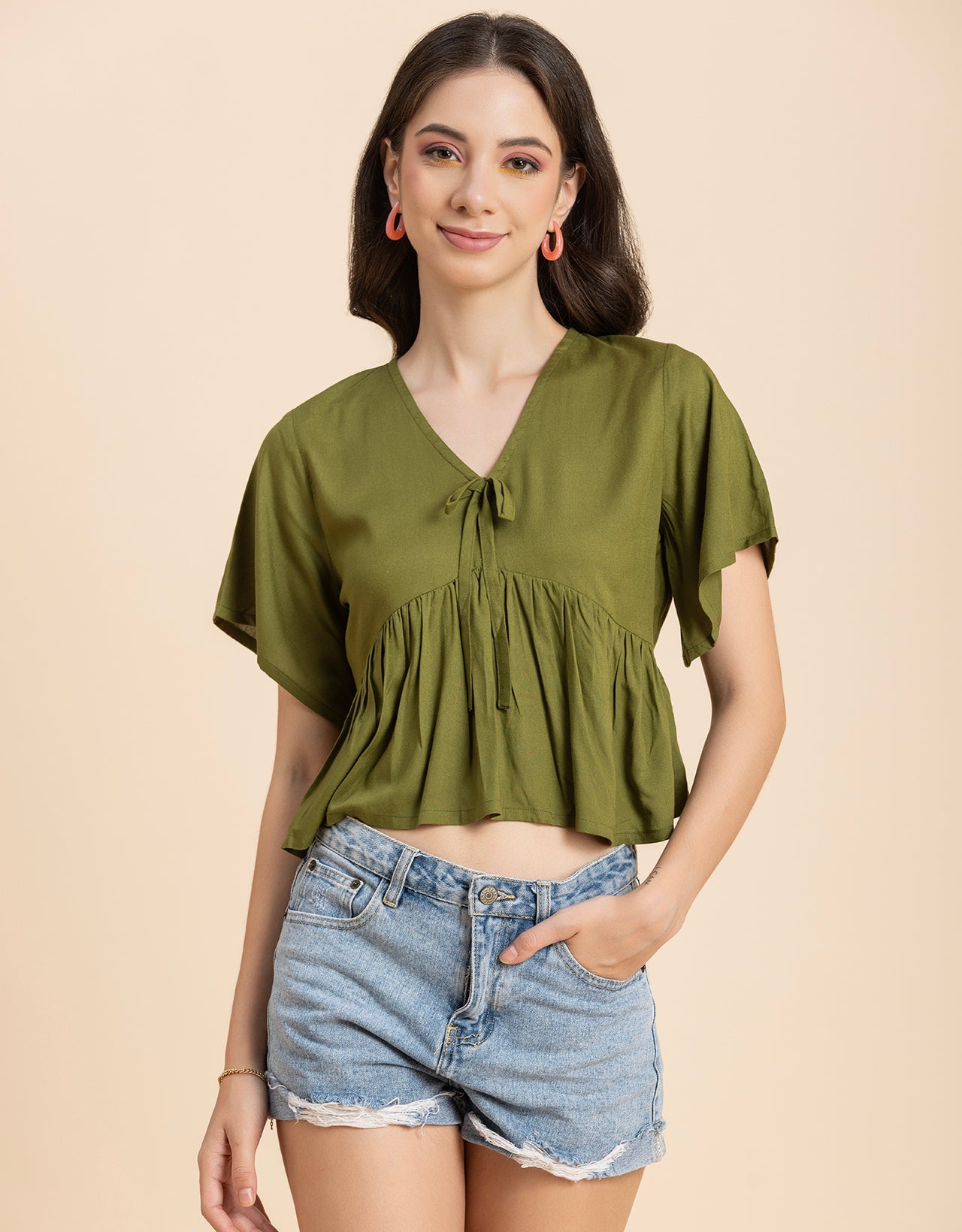 Printed V-Neck Peplum Top