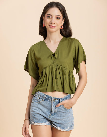 Printed V-Neck Peplum Top