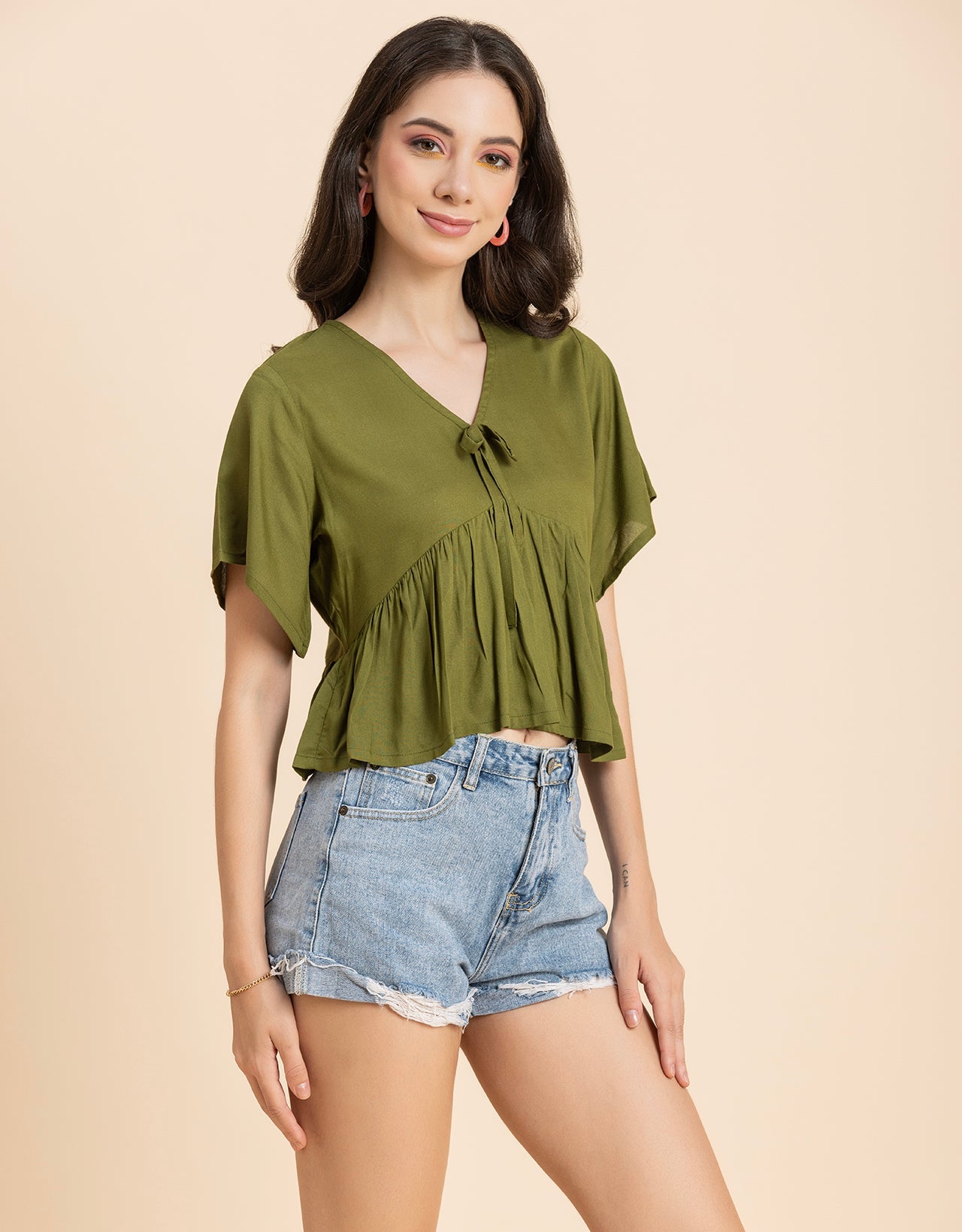 Printed V-Neck Peplum Top