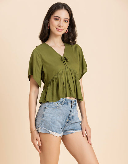 Printed V-Neck Peplum Top