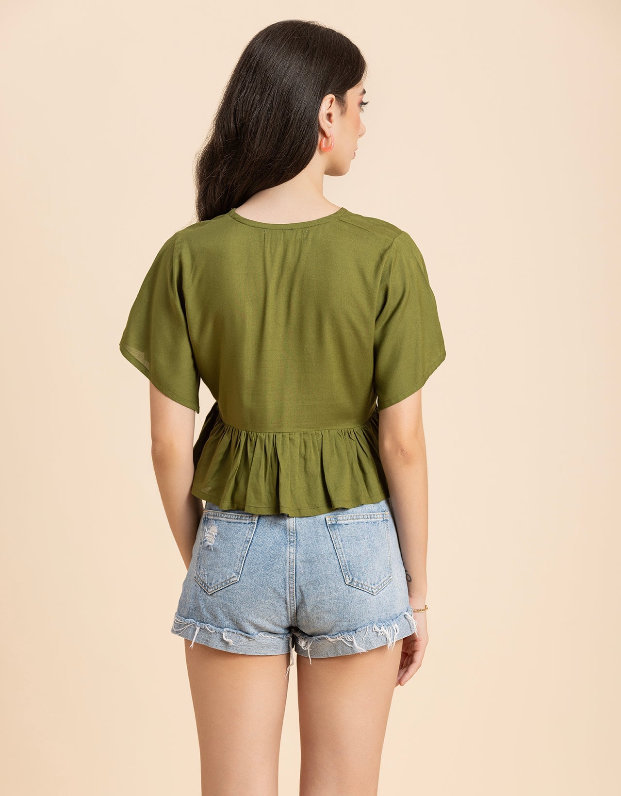 Printed V-Neck Peplum Top