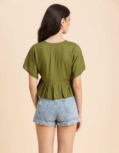 Printed V-Neck Peplum Top