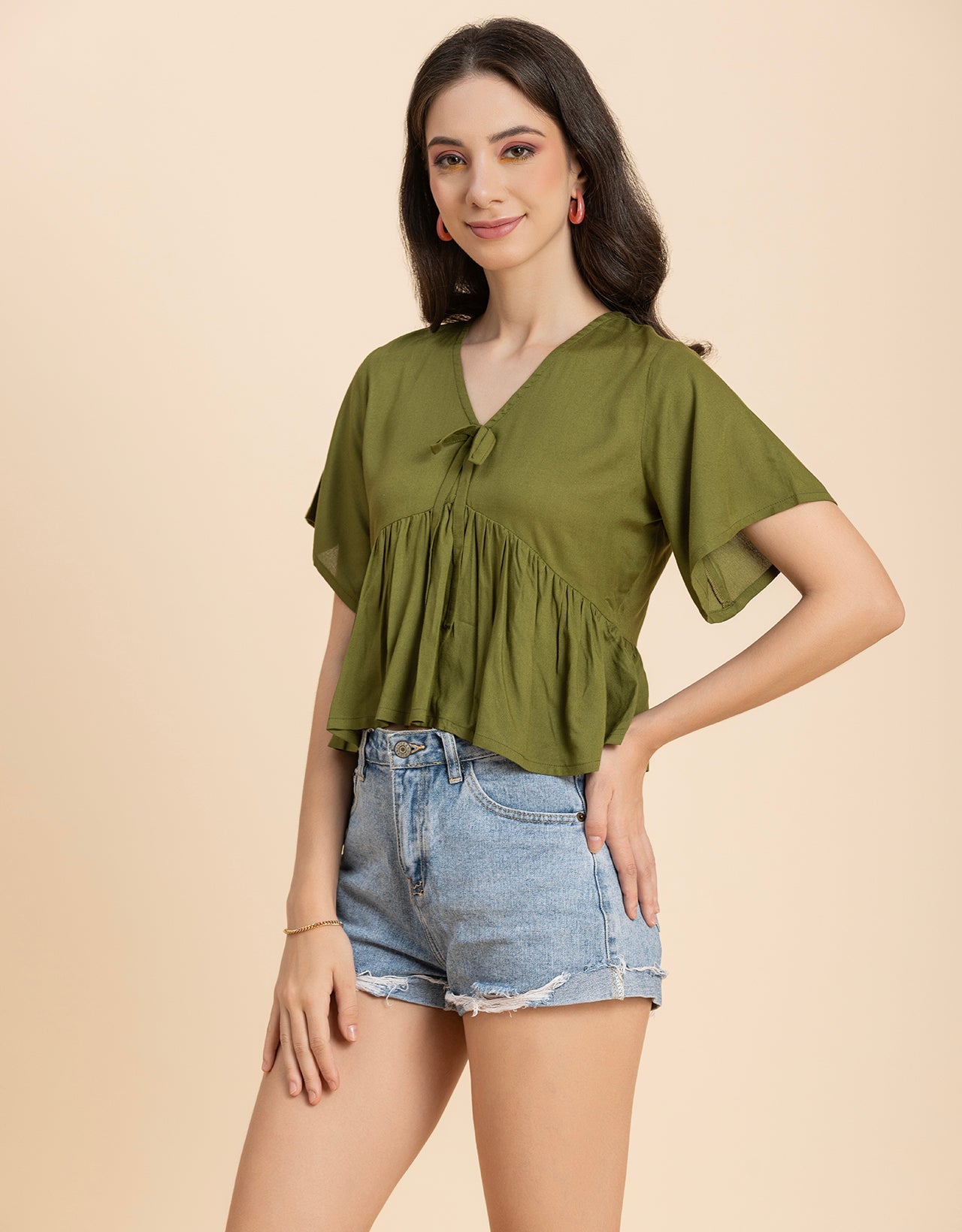 Printed V-Neck Peplum Top