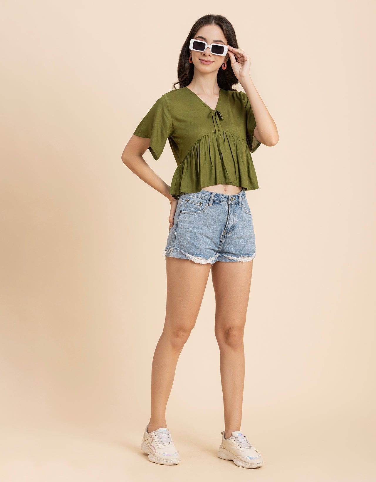 Printed V-Neck Peplum Top
