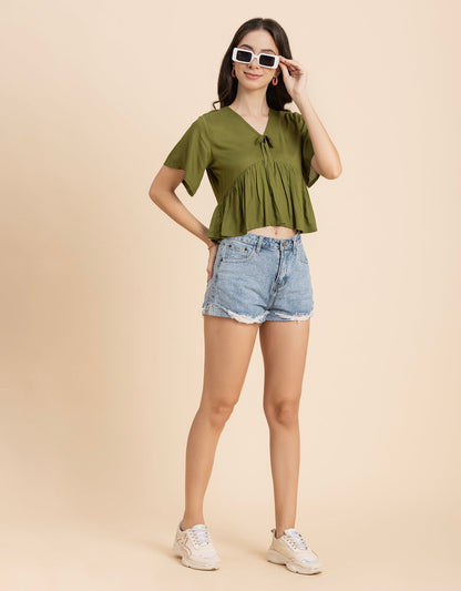 Printed V-Neck Peplum Top