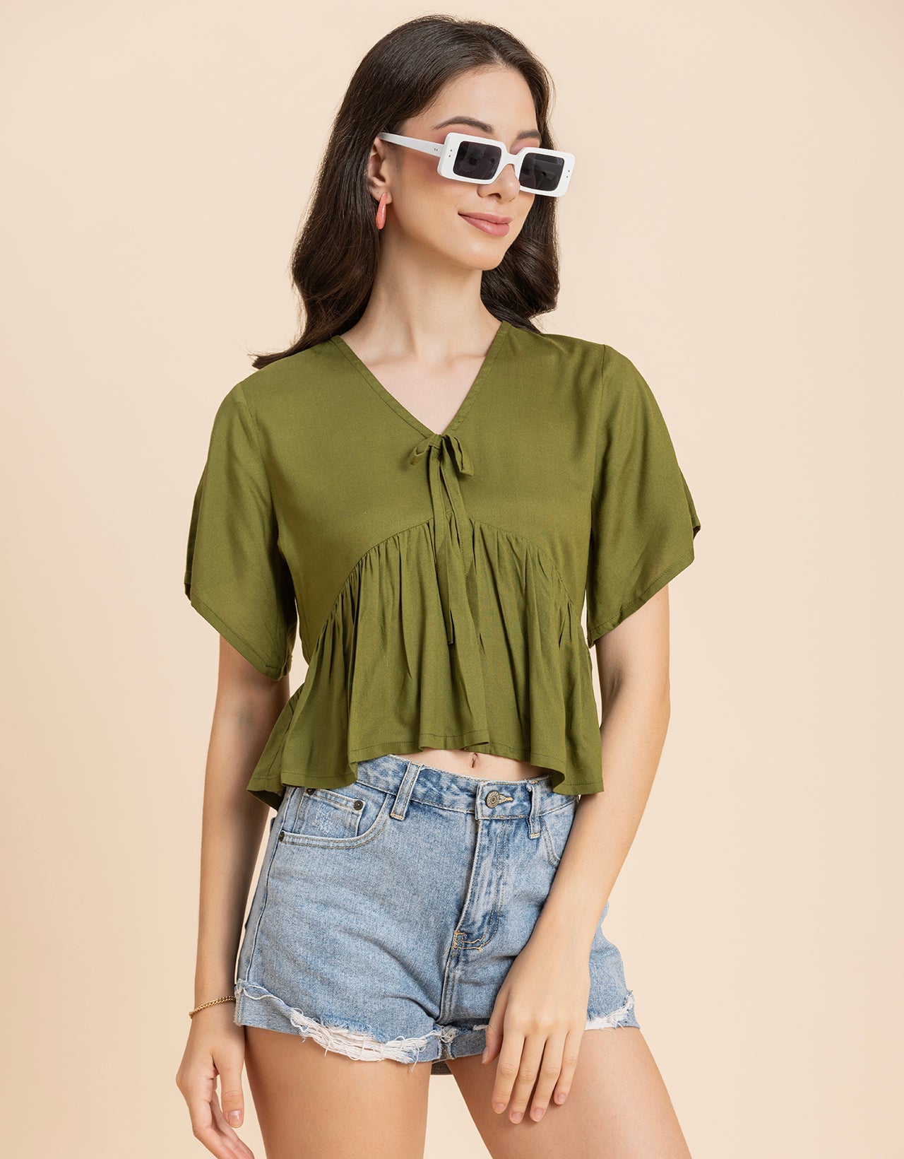 Printed V-Neck Peplum Top