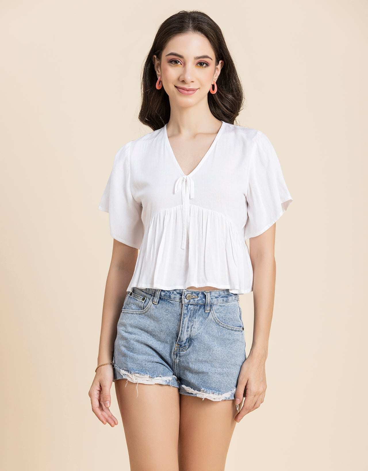 Printed V-Neck Peplum Top