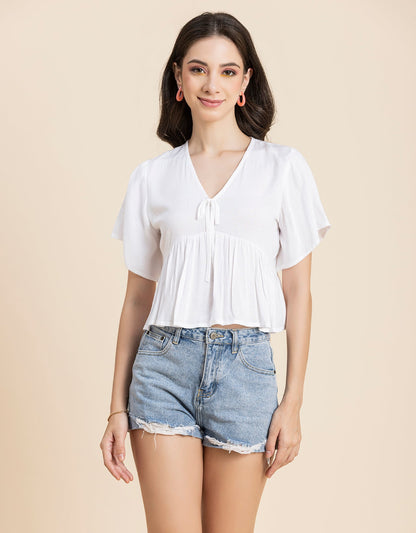 Printed V-Neck Peplum Top
