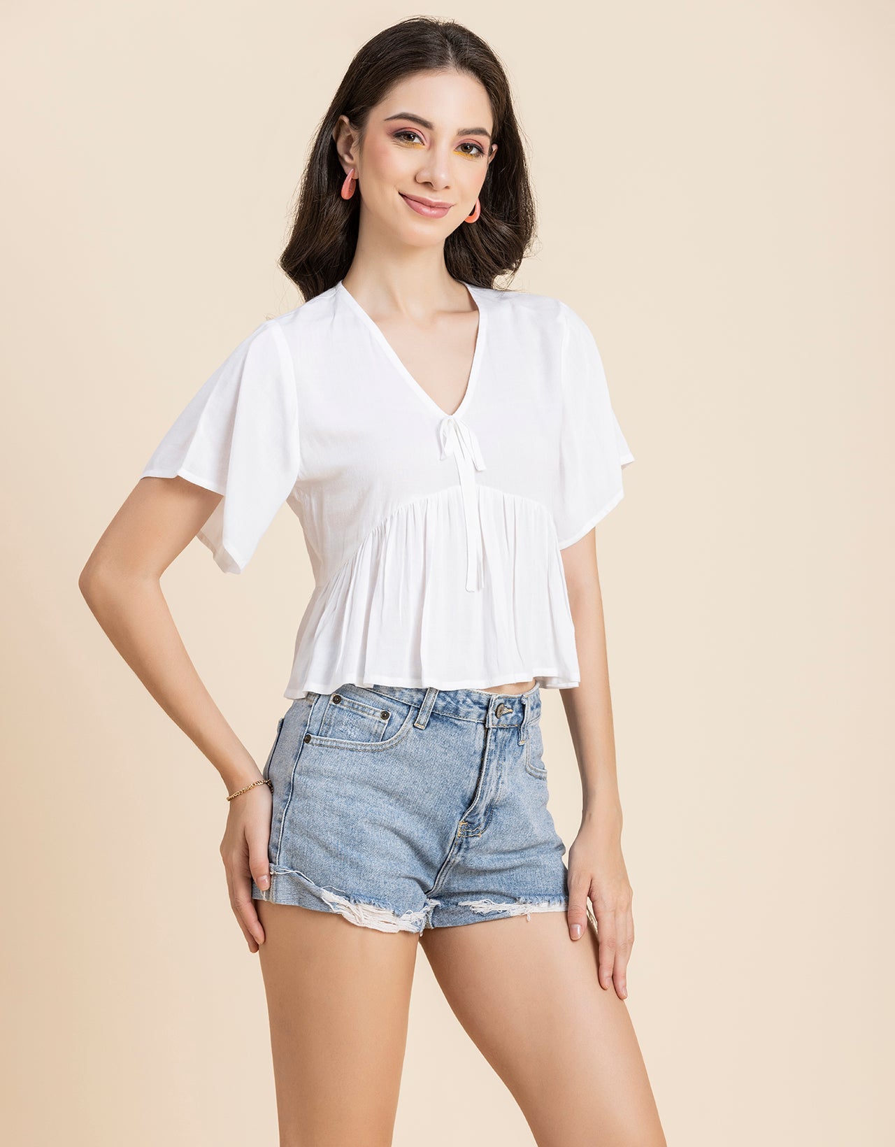 Printed V-Neck Peplum Top