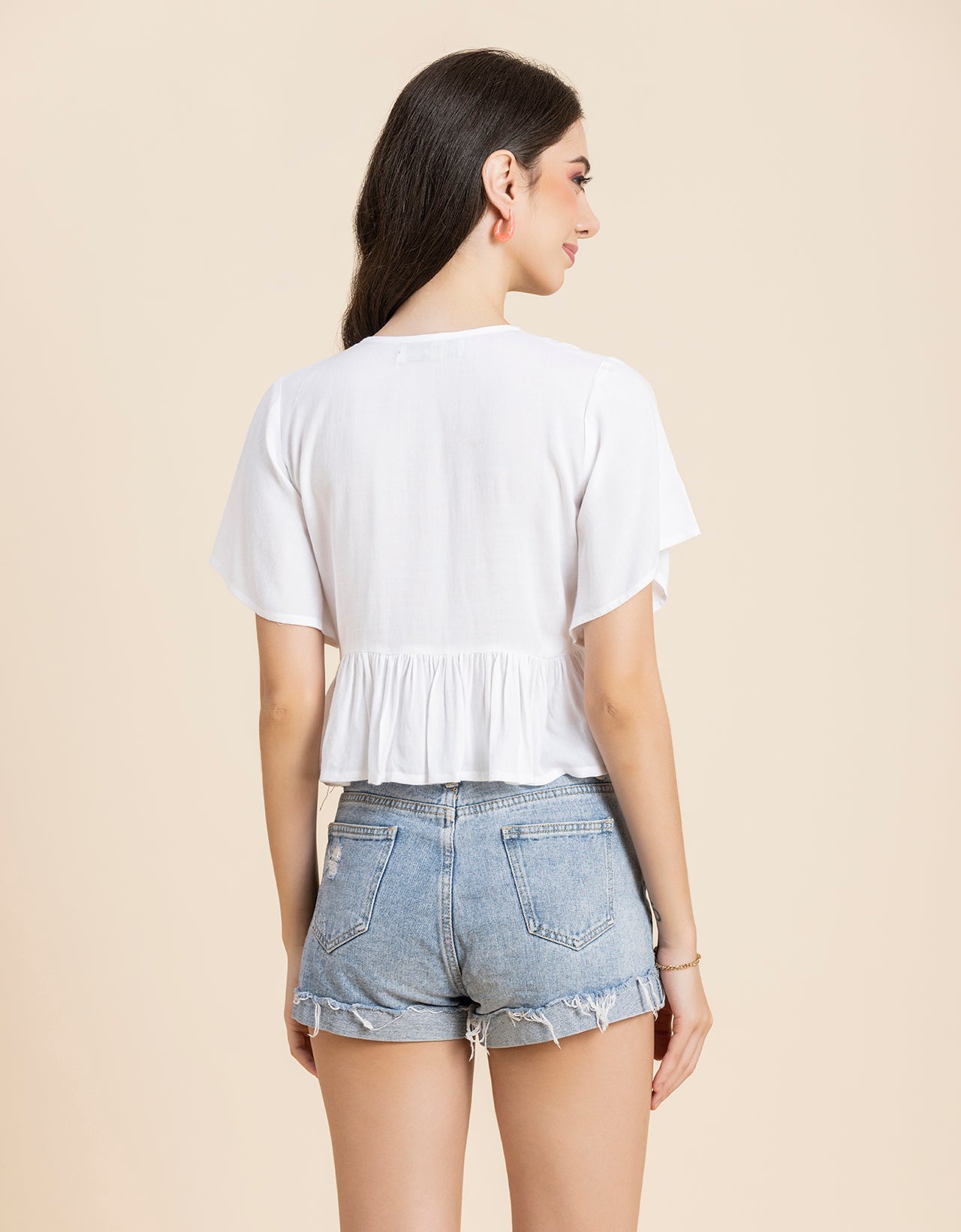 Printed V-Neck Peplum Top
