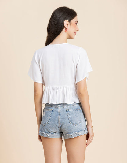 Printed V-Neck Peplum Top