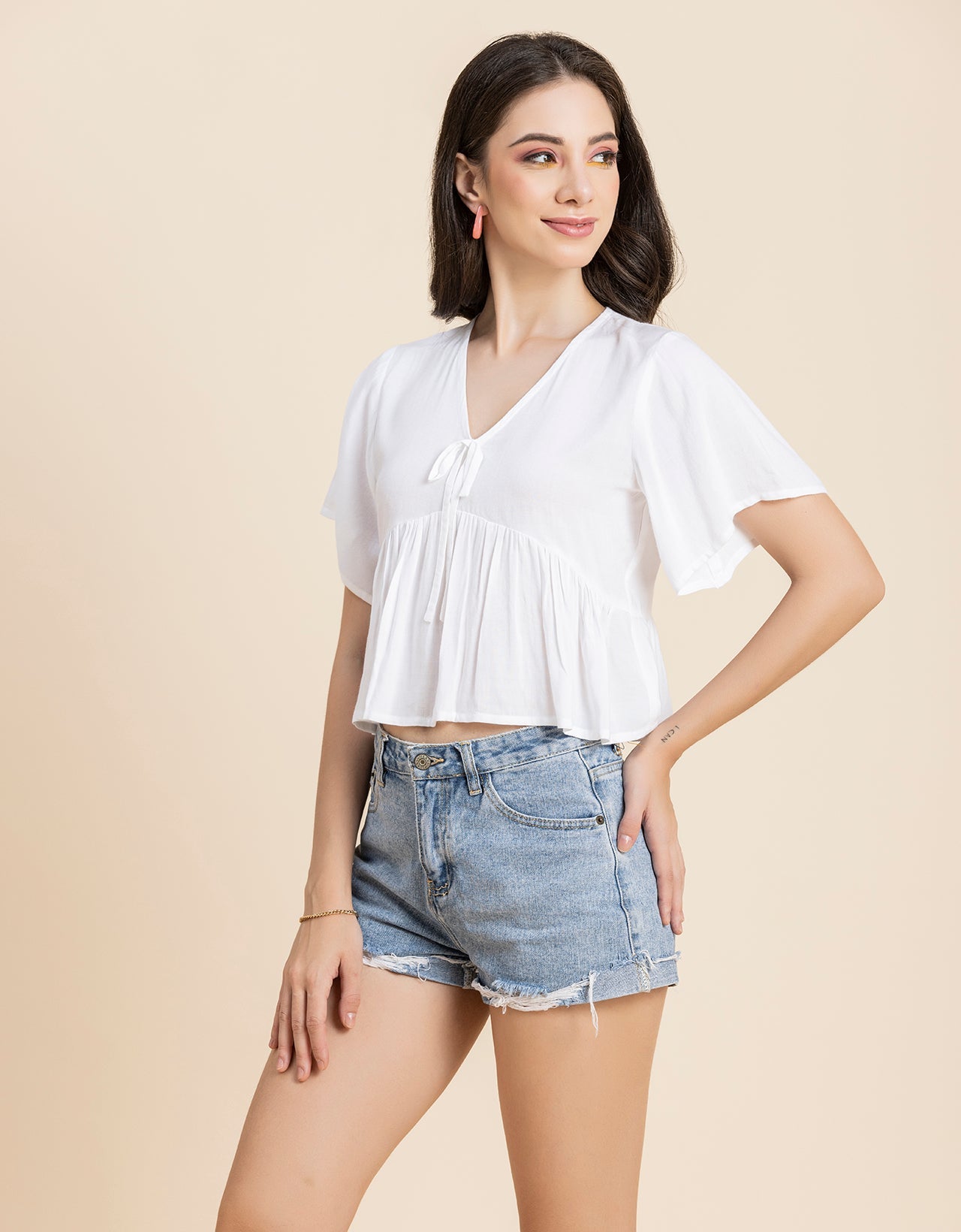 Printed V-Neck Peplum Top