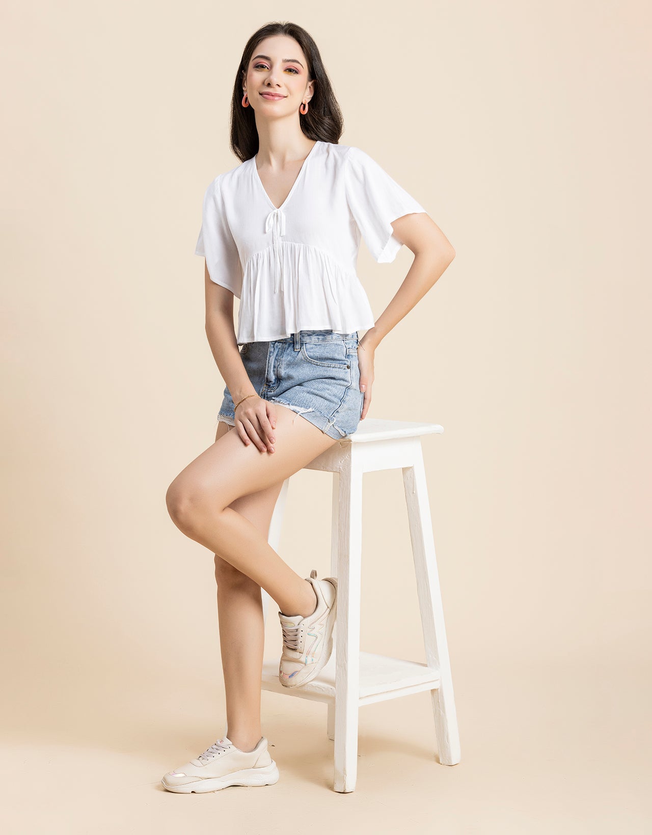 Printed V-Neck Peplum Top