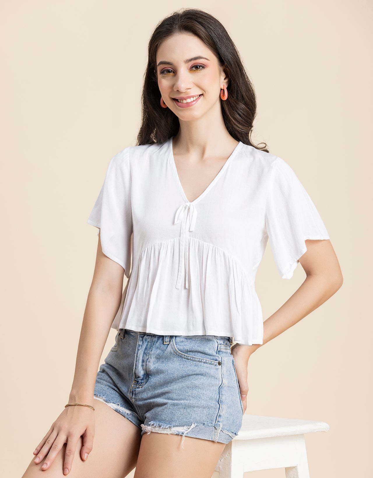Printed V-Neck Peplum Top