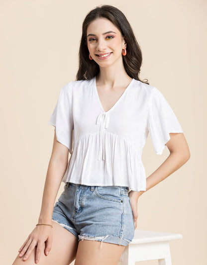 Printed V-Neck Peplum Top