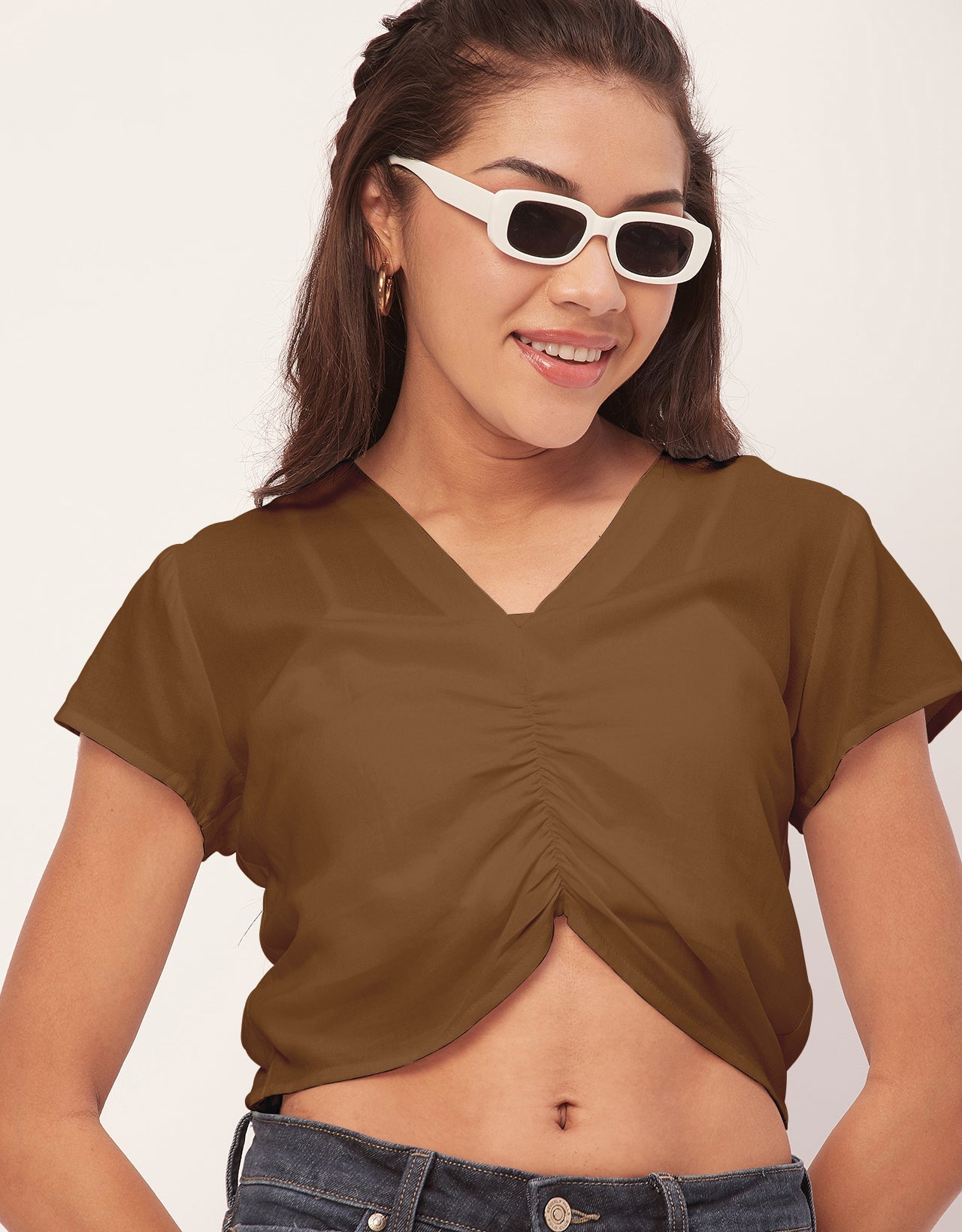 Short Sleeve V-Neck Crop