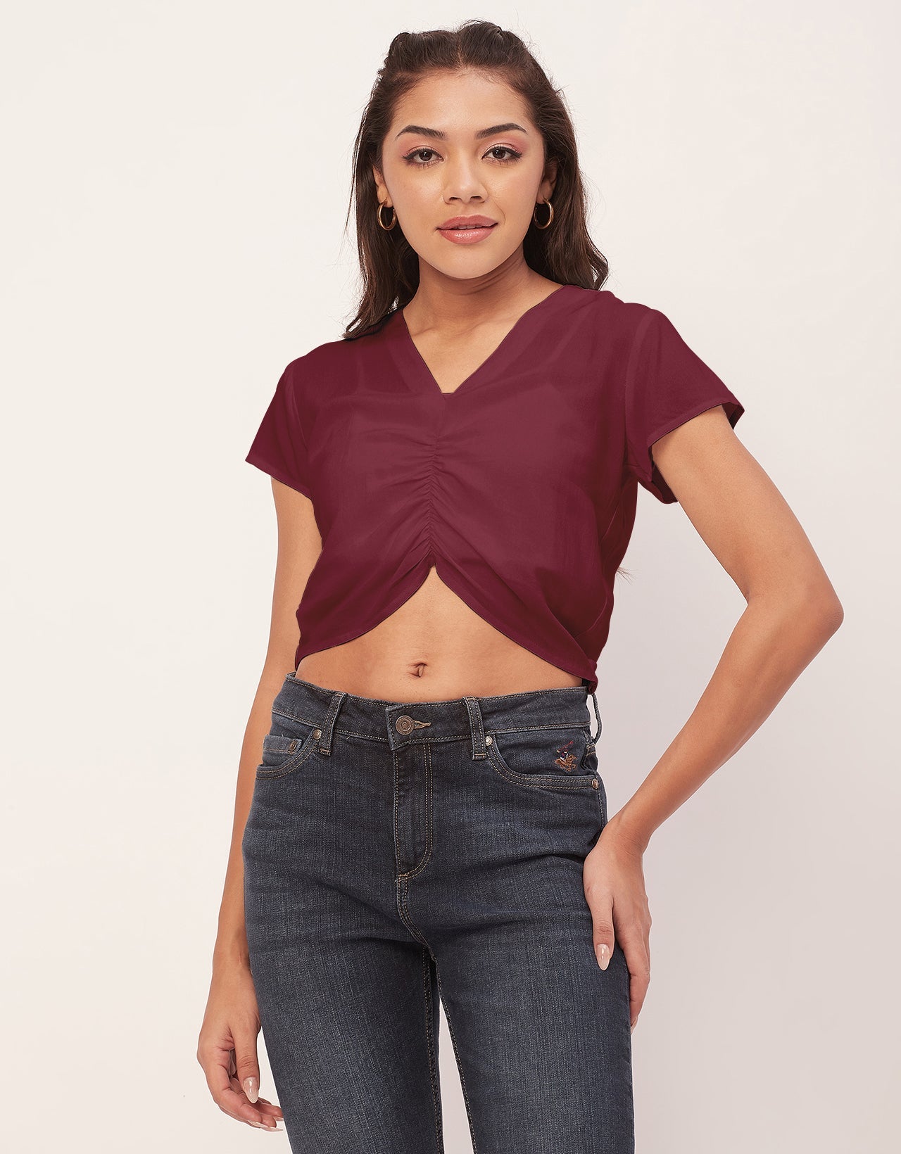 Short Sleeve V-Neck Crop