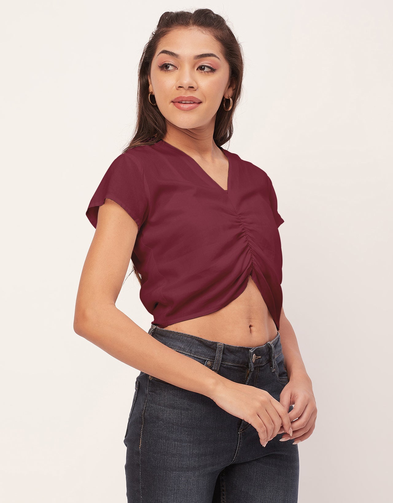 Short Sleeve V-Neck Crop