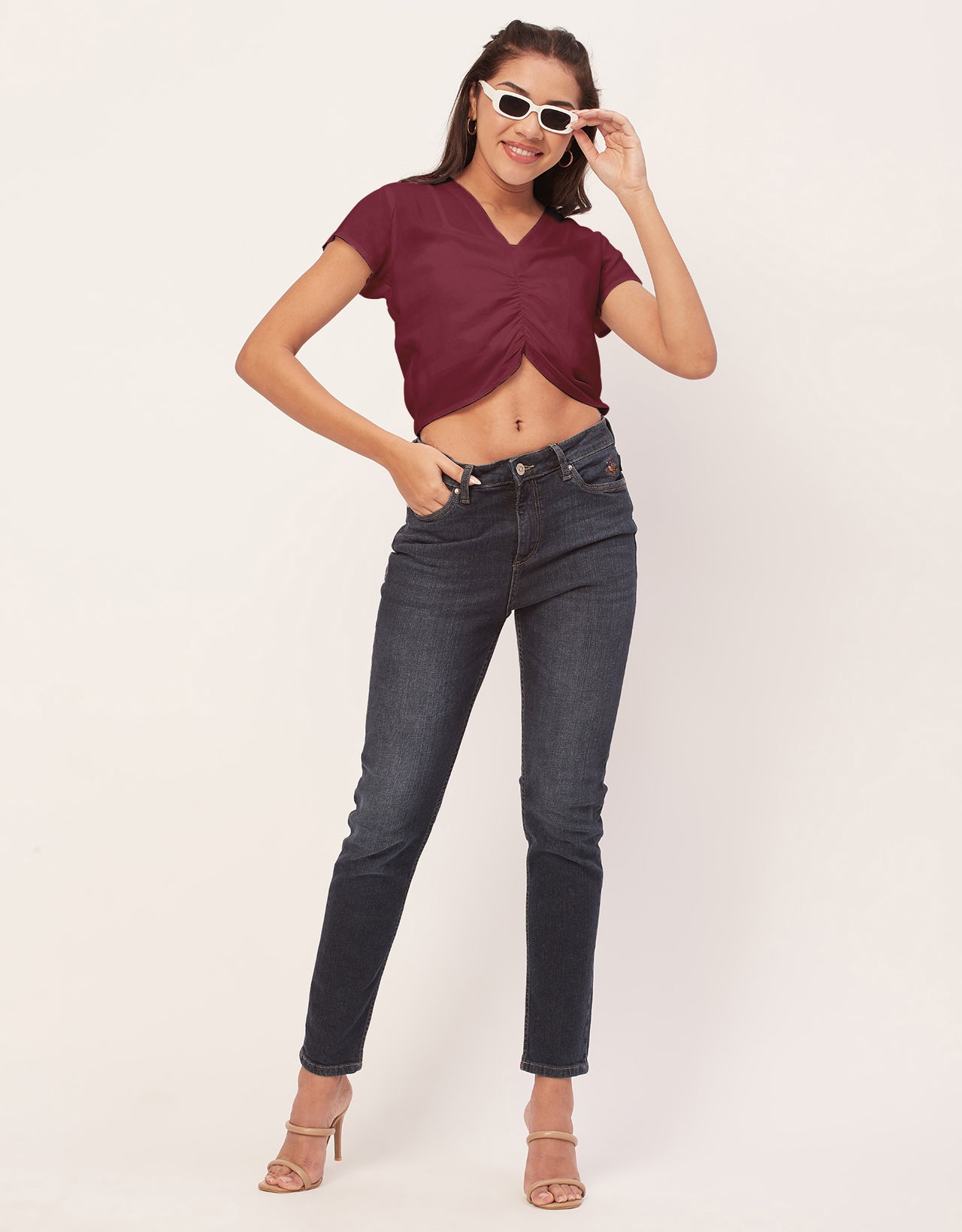 Short Sleeve V-Neck Crop