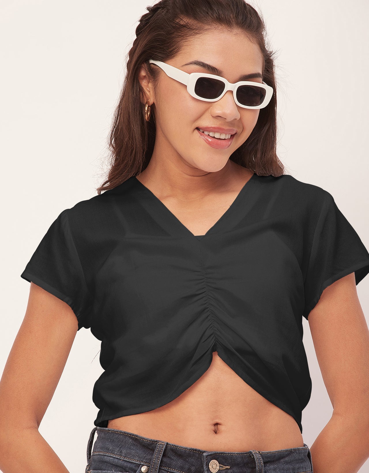 Short Sleeve V-Neck Crop