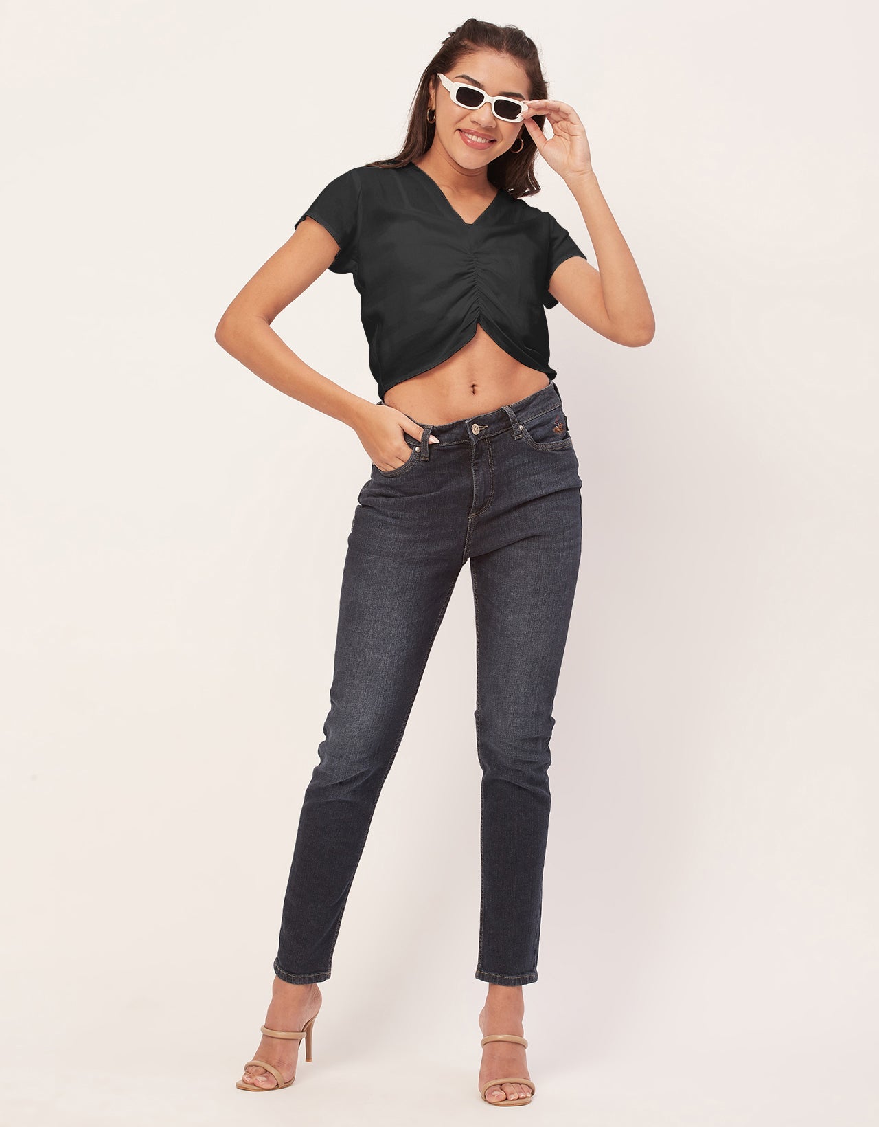 Short Sleeve V-Neck Crop